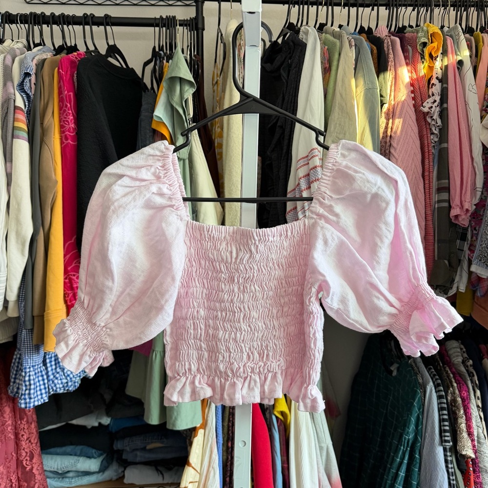 Faithfull The Brand Lenora Top in Plain Ice Pink Size Small Size 4 Puff Sleeve - Picture 3 of 6